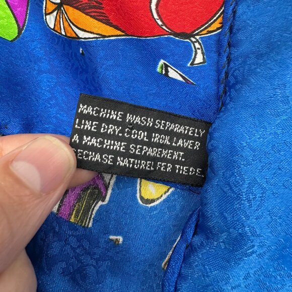 Vintage Scarf Blue Rainbow 1980s High Heel Shoes Korea Polyester Kitschy Retro - Picture 6 of 9